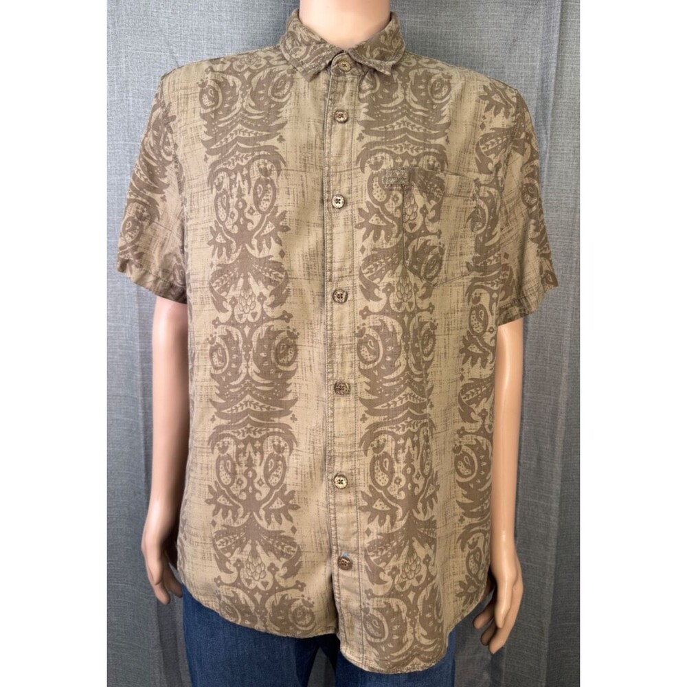Margaritaville BBQ Shirt Men's Button Down Short Sleeve Silk Blend Size XL Brown